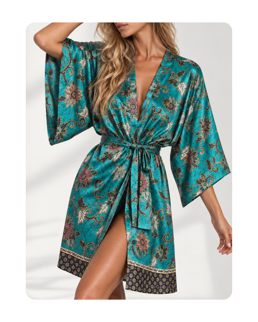 Satiin Kimono - Troopika Roheline
