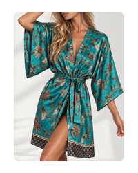 Satiin Kimono - Troopika Roheline